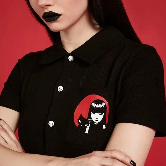 Dolls Kill x Emily the strange Killing time embroidered mini dress M - Picture 5 of 12